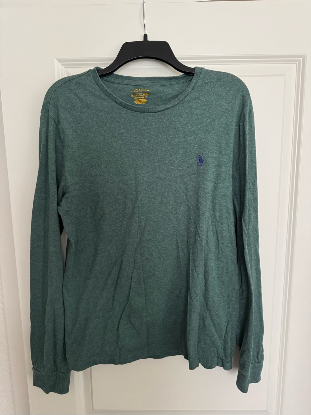 Polo by Ralph Lauren Men's Long-Sleeve Crew in Teal Green with Navy Pony